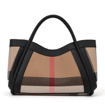 Canvas & Cowhide Leather BB Handbag – Luxury Retro Checkered Tote for Women | Large Capacity & Timeless Style