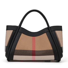 Canvas & Cowhide Leather BB Handbag – Luxury Retro Checkered Tote for Women | Large Capacity & Timeless Style