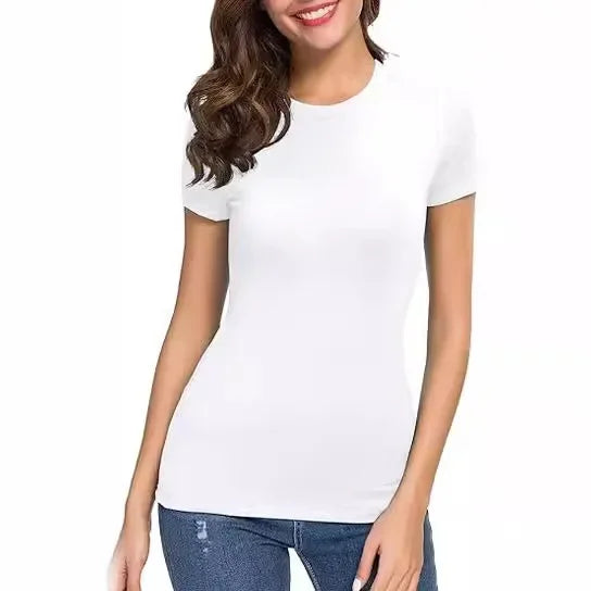 Camiseta básica feminina Slim Fit – Mangas curtas & Pescoço redondo