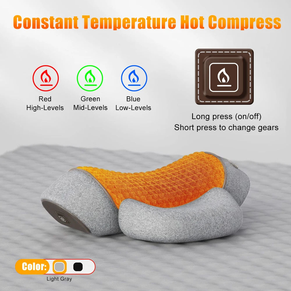 Travesseiro massageador elétrico de pescoço, compressa quente, massagem vibratória, travesseiro relaxante, suporte para coluna, travesseiro massageador