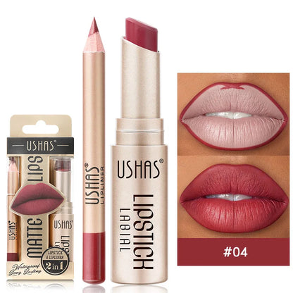 Batom Matte 2 em 1&lConjunto de Lápis Labial IP Liner com 12 Cores, Alta Pigmentação, À Prova D'Água e de Longa Duração - Maquiagem para os Lábios
