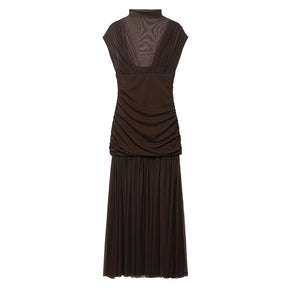 Gauze Wrinkle Splicing Long Dresses for Women Summer Backless Sexy Dress New Fashion Female Elegant Party Dresses
