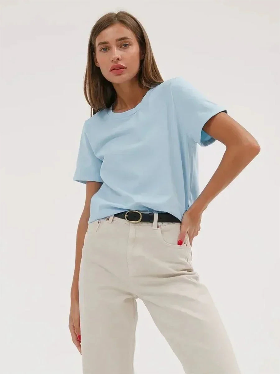 Frauen T-Shirt 100% Baumwollboden grundlegend modische Tops-Shirts 230g/㎡