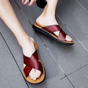 Italiaanse echte lederen pantoffels voor heren-lichtgewicht slip-on zomerse flats tot maat 47