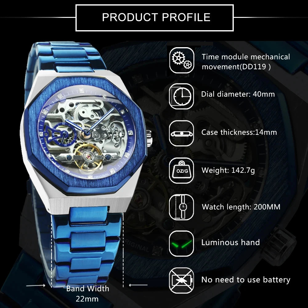 MIAMI DESIGN-Reloj Automático plateado para hombre, esfera de diamante 3D, Tourbillon Irregular, relojes de pulsera mecánicos con esqueleto, reloj con manecillas luminosas