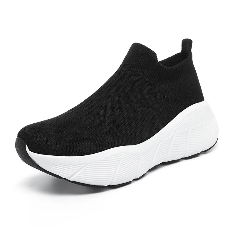 Fashion Platform Sports Shoes High Top Knit Casual Sneakers Lightweight Breathable Slip-on Running Shoes