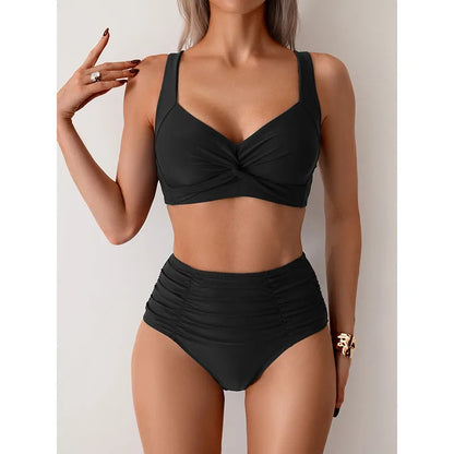 Conjunto de biquíni de cintura alta biquini banho feminino duas peças maiô beachwear com decote em v fatos de banho feminino