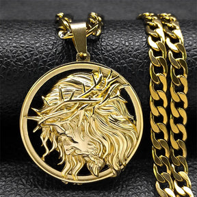 Jesus Crown of Thorns Necklace – Gold Stainless Steel Crucifix Chain Jewelry