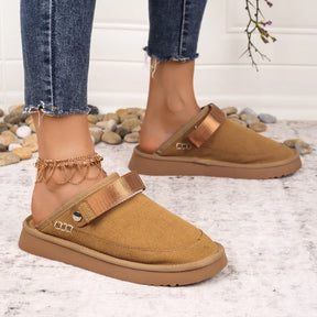 Women's Suede Gold Clog Platform Back Strap Clogs – Large Size, Casual Autumn Design