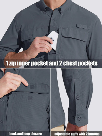 Camisa masculina de manga comprida de secagem rápida MIAMI TAC – proteção solar UPF 50+, malha respirável & Desempenho ao ar livre