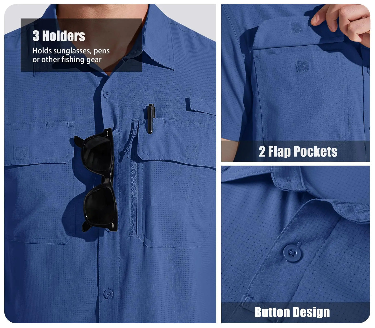 MIAMI TAC - Camicia da uomo ad asciugatura rapida - UPF 50+ & Rete traspirante - Escursionismo, pesca, campeggio, lavoro o casual