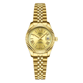 Reloj de mujeres de acero inoxidable impermeable de Miami Express-Dial luminoso, pantalla de fecha, movimiento de cuarzo