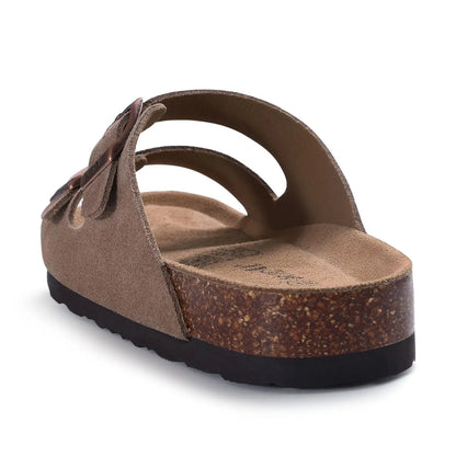 Klassiska unisex korksandaler rutschkanor i ko mocka med valvstöd Anti-halk unisex tofflor med justerbart spänne