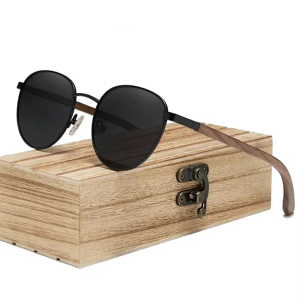 Stylish Walnut Wood Sunglasses – HD Polarized Lenses with UV400 Protection for Him & Her