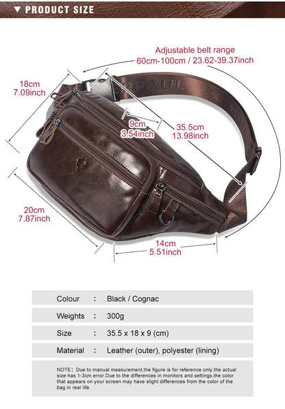 Midjeväska i äkta läder Casual Crossbody
