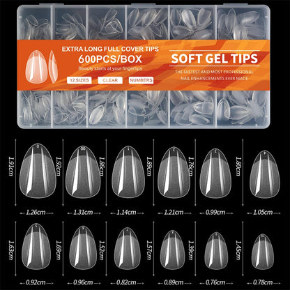 600 Stück Zubehör für weiche Gel-X-Nagelspitzen, vollständige Abdeckung, künstliche Nagelspitzen für Acrylnägel, Gel, extra kurze Mandel-Nagelspitzen, quadratisch, mittelgroß