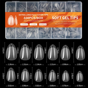 600 PCS GEL SOFT X PIBLES DE NOUVELLES FOURNES, COUVERTURE FULLE FAUX TEPPORTS NOIDS POUR GEL Nails en acrylique, Amande Nail Amande Extra Amande Medium carré