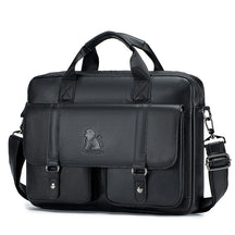 Genuine leather Unisex briefcase with double front pockets, large capacity computer bag, diagonal cross handbag  - Free Shipping to Europe