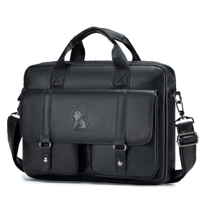 Genuine leather Unisex briefcase with double front pockets, large capacity computer bag, diagonal cross handbag  - Free Shipping to Europe