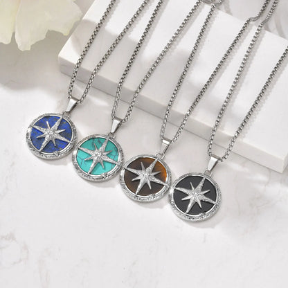 Collana con pendente turchese a otto stelle in acciaio inossidabile ‌, ipoallergenico