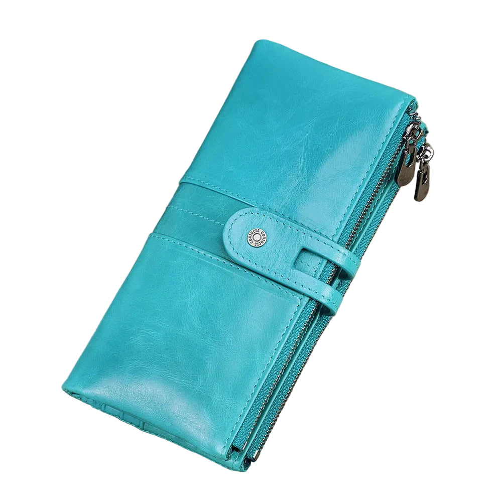 Luxury Genuine Leather Long Wallet – Multi-Card Holder, Zipper Coin Pocket & Phone Clutch