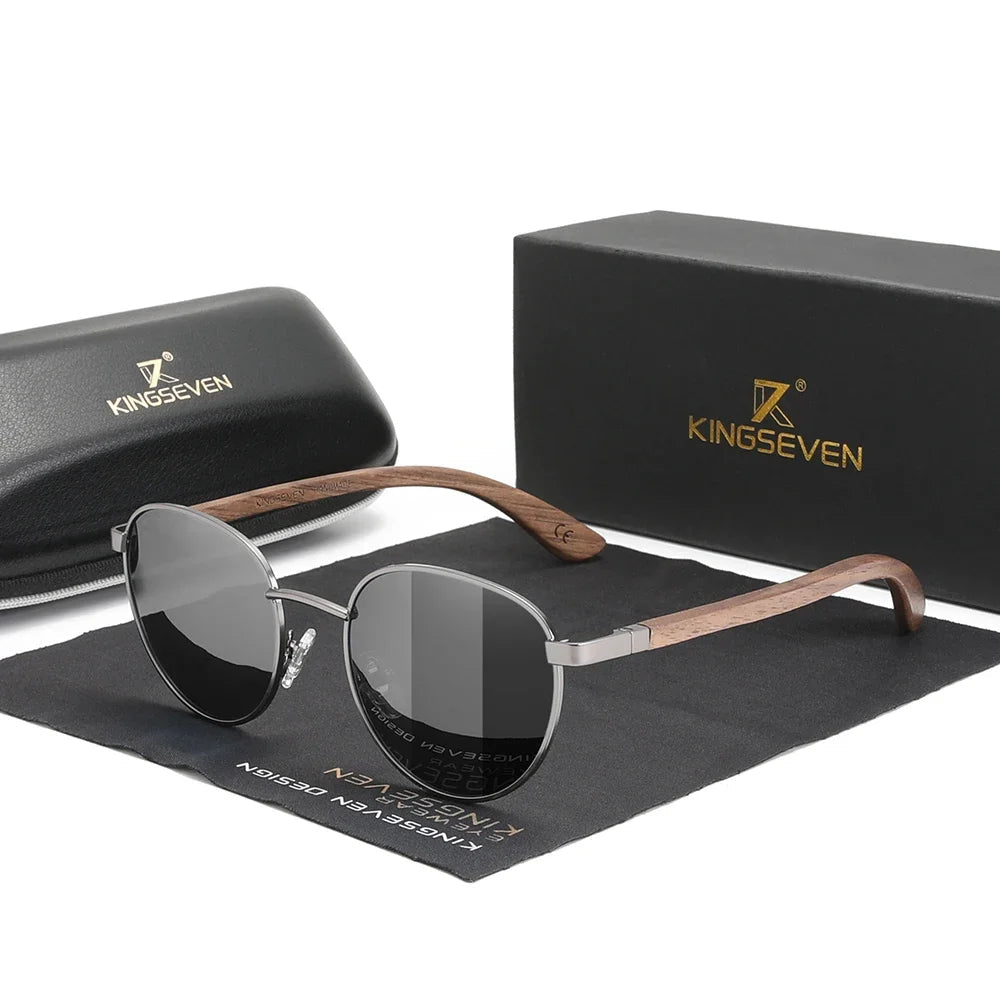 Occhiali da sole - Occhiali da sole in legno di noce realizzati a mano - Design unisex con lenti a specchio polarizzate e protezione UV400