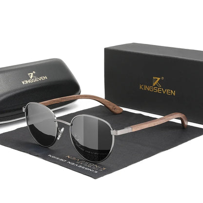 Occhiali da sole - Occhiali da sole in legno di noce realizzati a mano - Design unisex con lenti a specchio polarizzate e protezione UV400