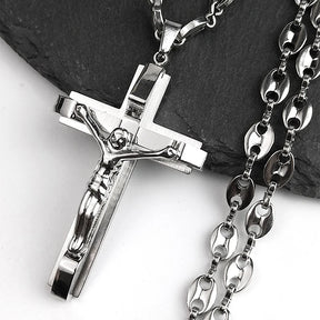 Jésus Cross Crucifix Pendant Collier - Unisexe en acier inoxydable -Jewelry