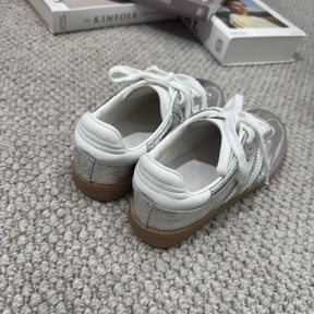Genuine Leather Women’s Sporty Casual Shoes – Thick Sole, Three-Stripe Color Block, Comfortable Summer Footwear Amba