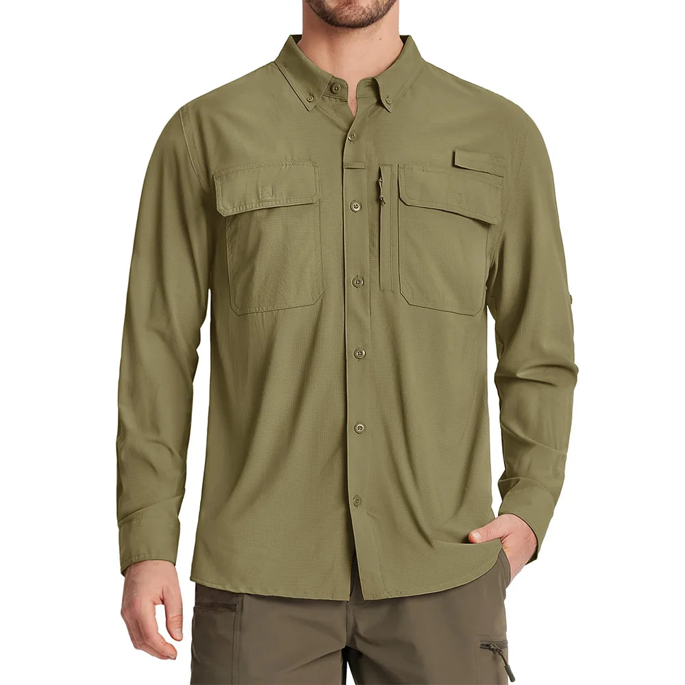 Camisa masculina de manga comprida de secagem rápida MIAMI TAC – proteção solar UPF 50+, malha respirável & Desempenho ao ar livre