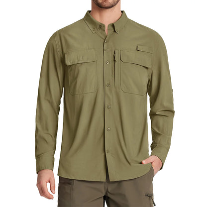 Camisa masculina de manga comprida de secagem rápida MIAMI TAC – proteção solar UPF 50+, malha respirável & Desempenho ao ar livre