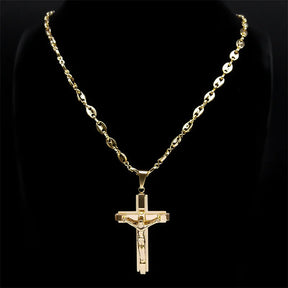 Jésus Cross Crucifix Pendant Collier - Unisexe en acier inoxydable -Jewelry