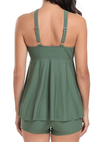 Solid badetøy Dame Cross Strapped Tankini Sett Hollow Push Up Lady Badedrakt Høy midje Strandbadedrakt