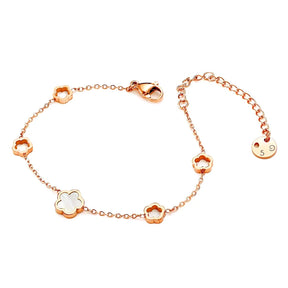 Fleur de coque blanche verte élégante de luxe - Boucles de trèfle à quatre feuilles Boucles Bracelets en acier inoxydable étanche en acier inoxydable pour femmes