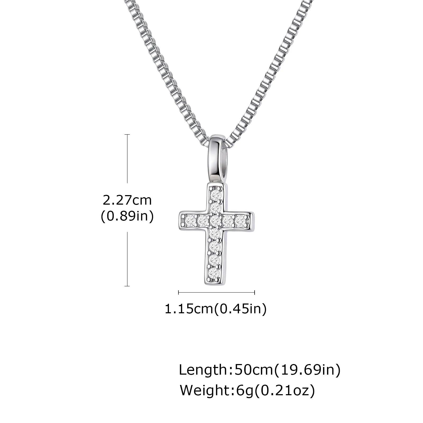 Bling Zircon Cross Pendant Necklace with Box Chain, Unisex Silver Color Simple Christ Cross Collar for Men Women