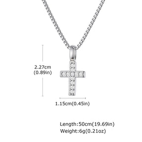 Bling Zircon Cross Pendant Necklace with Box Chain, Unisex Silver Color Simple Christ Cross Collar for Men Women