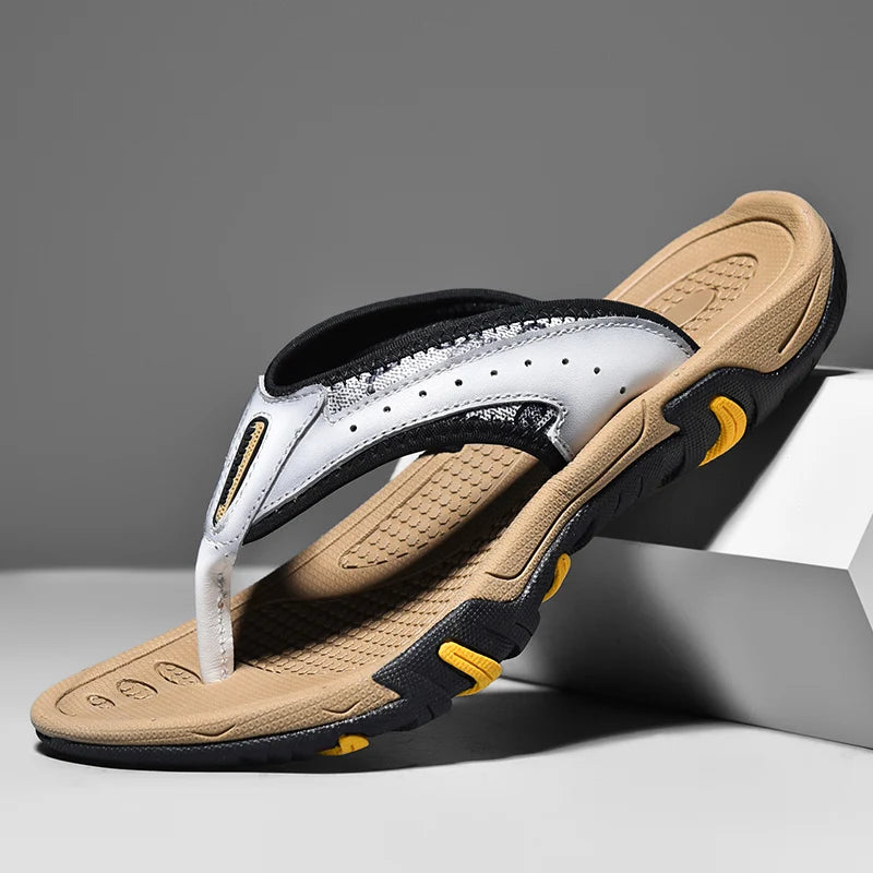 Summer Men Flip Flops Gentine en cuir de ganters de topon