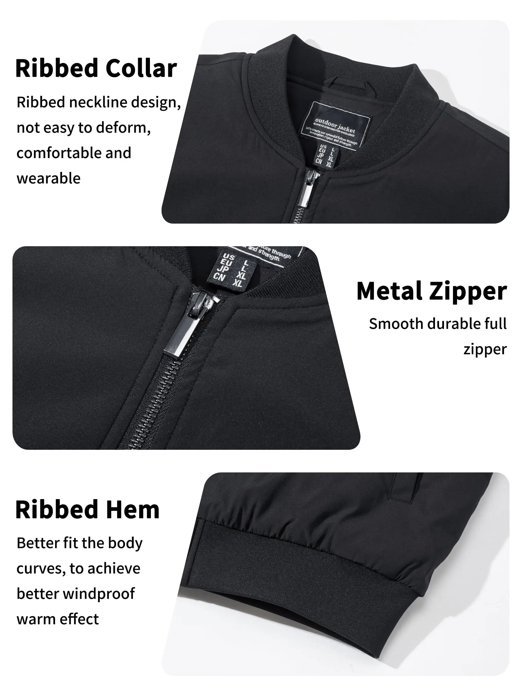 MIAMI TAC - Full Zip Quilted Bomber Jackets Mens Winter Padded Casual Jacket Outdoor Water Resistant Antifouling Coat Outwear Tops