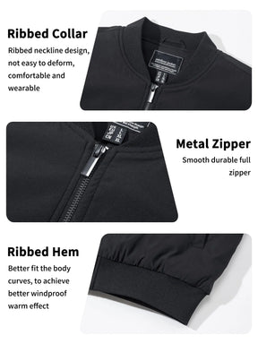MIAMI TAC - Full Zip Quilted Bomber Jackets Mens Winter Padded Casual Jacket Outdoor Water Resistant Antifouling Coat Outwear Tops