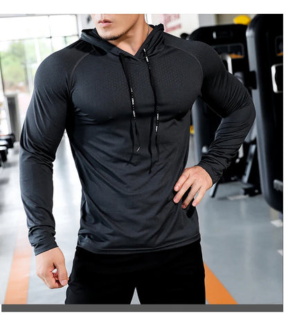 Camisa Esportiva – Fato de Treino Fitness Masculino – Conjunto Esportivo com Capuz para Ginásio & Corrida