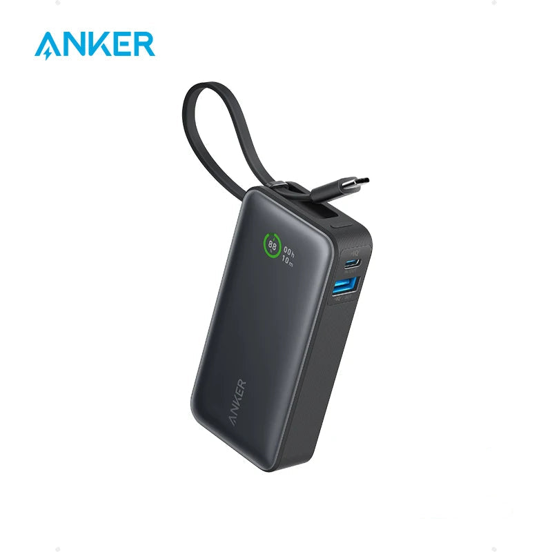 Anker Nano Power Bank, caricabatterie portatile da 10.000 mAh con cavo USB-C incorporato, uscita massima da 30W