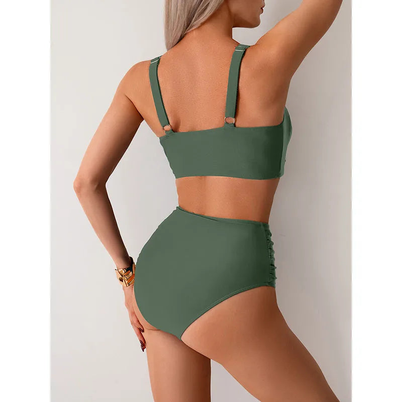 Conjunto de biquíni de cintura alta biquini banho feminino duas peças maiô beachwear com decote em v fatos de banho feminino