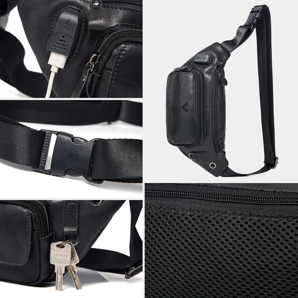 100% Genuine Leather Chest Bag unisex High-Capacity With Durable USB Charging Crossbody Bag - Free Shipping to Europe
