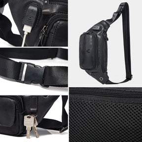 100% Genuine Leather Chest Bag unisex High-Capacity With Durable USB Charging Crossbody Bag - Free Shipping to Europe