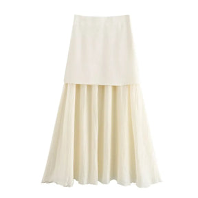 Women’s Knitted Skirt Set – V-neck Sleeveless Slim Vest & Patchwork Loose Skirt | Casual & High Street Fashion