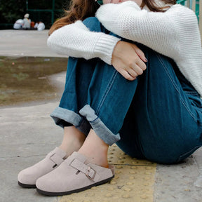 Genuine Suede Clogs – Unisex Comfort with Arch Support & Cork Footbed