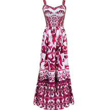 Vestido de spaghetti de espagueti de estampado rojo y blanco con cuello en V para mujeres Vestido maxi de verano