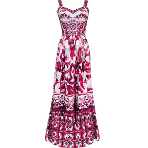 Vestido de spaghetti de espagueti de estampado rojo y blanco con cuello en V para mujeres Vestido maxi de verano