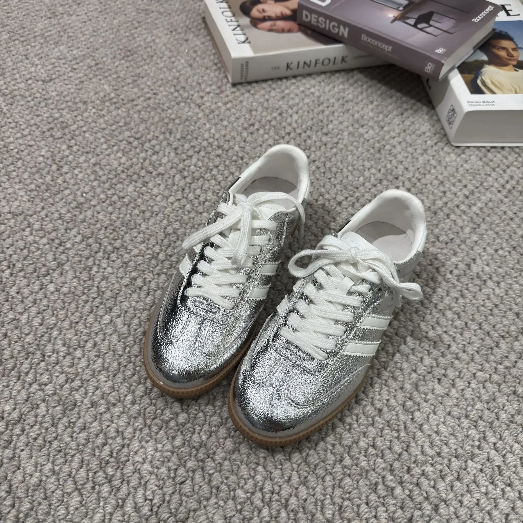 Genuine Leather Women’s Sporty Casual Shoes – Thick Sole, Three-Stripe Color Block, Comfortable Summer Footwear Amba