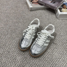 Genuine Leather Women’s Sporty Casual Shoes – Thick Sole, Three-Stripe Color Block, Comfortable Summer Footwear Amba